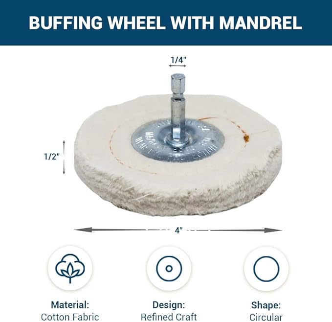 Benchmark Abrasives 4" Flannel Cushion Sewn Buffing Polishing Wheel for Bench Grinder with 1/4" Mandrel, for Polishing Finishing Smoothing on Aluminum, Stainless Steel (Flannel Cushion)
