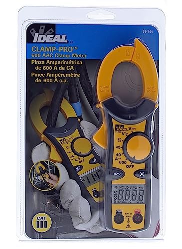 IDEAL Electrical 61-744 Clamp Meter 600 Amp AC with NCV, Voltage Indicator, CATIII for 600V, Yellow