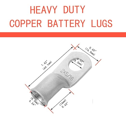 8Pcs 2 AWG 3/8" Stud and 8Pcs 2 AWG 5/16" Stud Heavy Duty Tinned Copper Wire Lugs with 16Pcs Heat Shrink Tubing Ring Terminals 2 awg Battery Cable Ends Bare Copper Eyelets