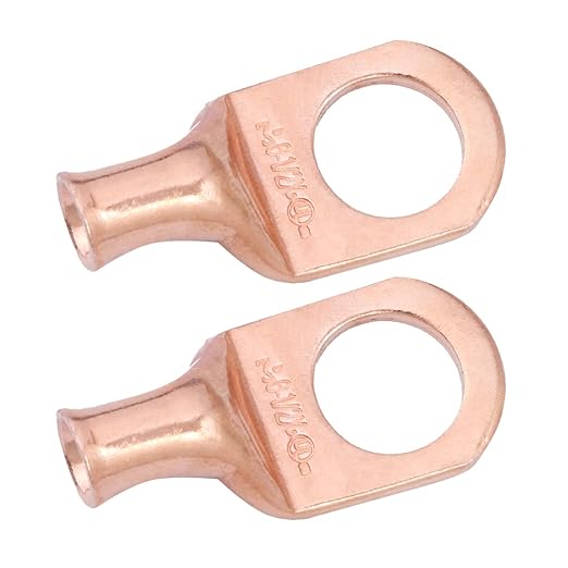 SELTERM 2pcs 6 AWG 1/2" Stud Copper Wire Lugs, Battery Lugs, Ring Terminals, Battery Cable Ends, 6 Gauge Ring Terminal Connectors, UL Heavy Duty Bare Copper Eyelets Battery Terminal Connectors