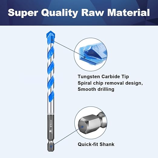 Carbide Drill Bit Set - Dry Drill Bit Set for Masonry, Concrete, Bricks, Wood, Plastic etc(4/5/6/8/10MM*2 Quick-fit Shank)