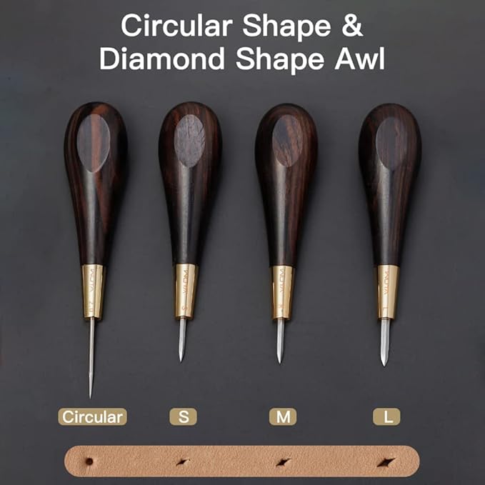 WUTA Shape Leather Craft Diamond Stitching Awl Ebony Blackwood Handle Sewing Awl Kits Handmade Sewing Tools DIY Stitcher Taper (Large 1pcs)