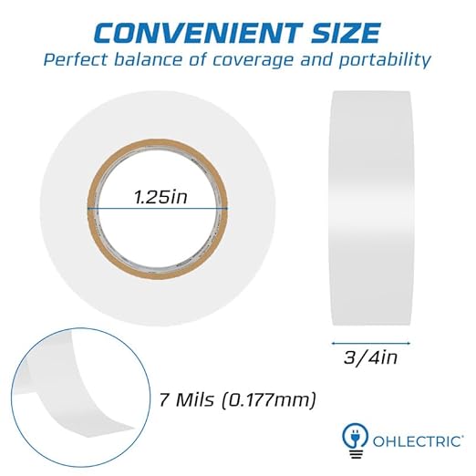 OHLECTRIC Professional Grade Vinyl Electrical Tape (20 Pack) White - 7 Mil Thick Flame-Retardant, Heat & Weather Resistant 3/4 Inch x 60 Feet | Ideal for Contractors & Electricians