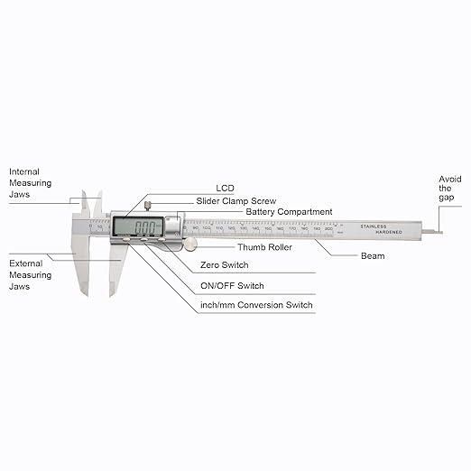 All-Metal Digital Caliper 0-8" Measuring Tool, Micrometer Caliper with Auto-Off Feature, Interchangeable Between inches and millimeters for DIY/Household and 3D Printing