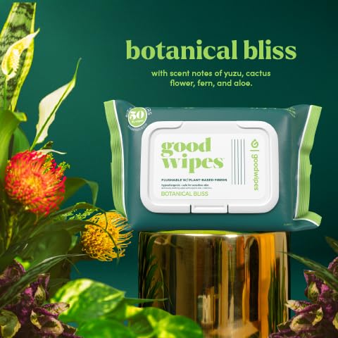 goodwipes Flushable Butt Wipes - Vitamin E & Aloe - Sewer & Septic Safe - Extra Large Adult Wet Wipes For Women & Men - Bathroom Essentials - Botanical Bliss, 418 Count (8 Packs + 1 Travel)