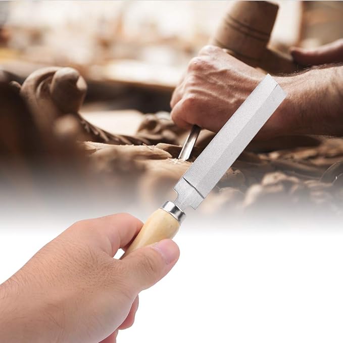 Diamond Rhombic File Wooden Handle Diamond Coated File Diamond File Saw Metal Glass Grinding Woodworking Garden Tool(5 inches (125mm))