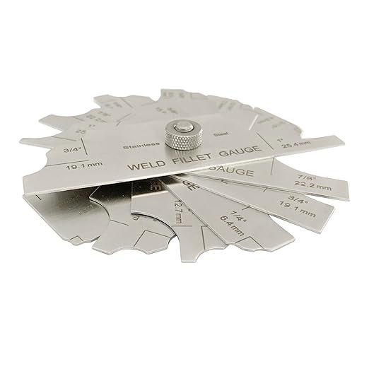1/8"-1"(3.2-25.4mm) Cam Type Weld Gauge 7-Blades Fillet Weld Gage Rl Gauge Stainless Steel Depth Gauges Welding Metric & Inch Test Ulnar for Boilers, Bridges, Shipbuilding