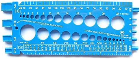 Nut, Bolt & Screw Gauge Standard & Metric Coarse & Fine Diameter, Length & Thread Pitch (Blue)