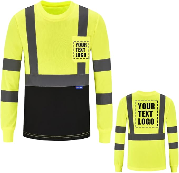 AYKRM Safety T Shirt Reflective High Visibility hi vis Long Sleeve T Shirt (XS-6XL)
