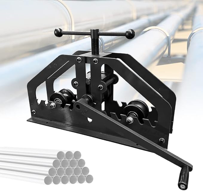 Manual Tube Bender, Metal Tube Roller Bending Machine with 1 Set Molds, Max 1.5" Bending Thickness, High Precision Round Tubing Pipe Bender, Tabletop Hand Bending Tool for Steel, Brass, Copper