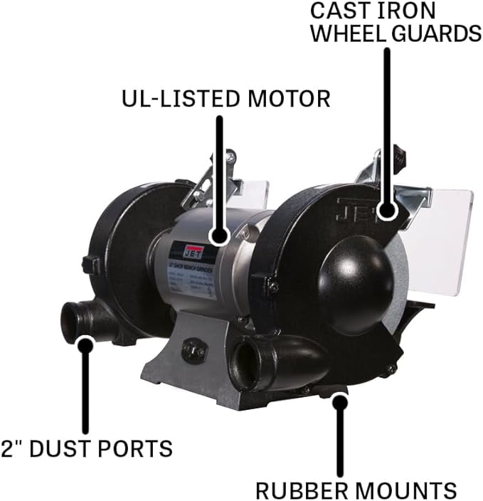 JET 6-Inch Bench Grinder with Wire Wheel, 3450 RPM, 1/2 HP, 115V 1Ph (Model JBG-6W)