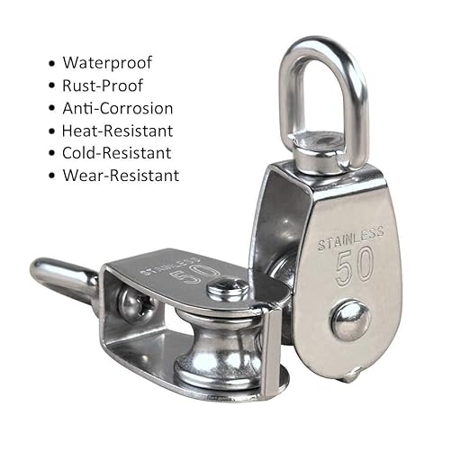 Rocaris 4 Pack M50 Single Pulley Snatch Block Lifting Crane Heavy Duty Swivel Hook 304 Stainless Steel, 3/8" Rope x 2" Sheave, 880lbs Load