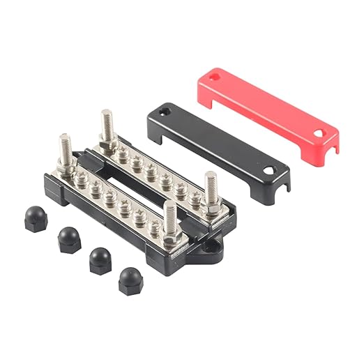12V 12x8# Power Distribution Terminal Block Battery BusBar Set Negative/Positive Insulated Busbar for Auto Marine Car Trailer RV Boat Motorcycle UTV ATV