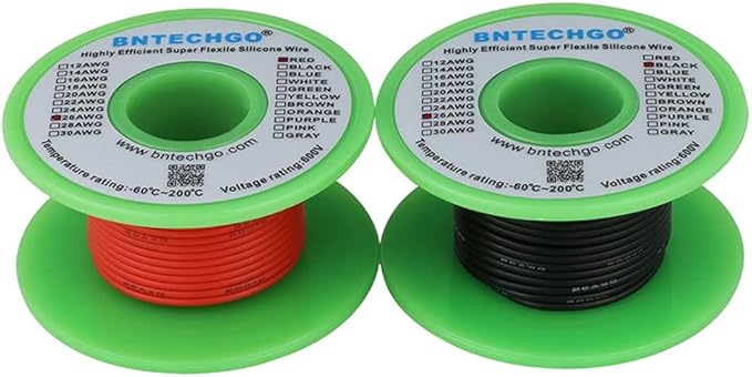 BNTECHGO 26 Gauge Silicone Wire Spool red and Black Each 100ft Flexible 26 AWG Stranded Tinned Copper Wire