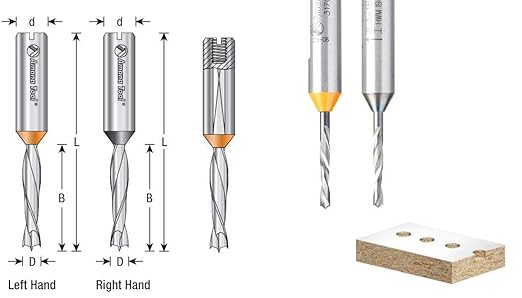 Amana Tool 215005 Solid Carbide Brad Point Dowel Drill Bit Doweling Boring Drill Bits 5 mm Dia x 57.5 mm L Right Hand