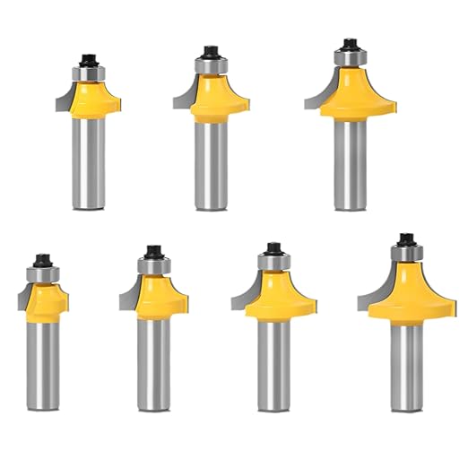 1/2 Shank 7pcs Corner Rounding Bit Set(1/8" 3/16" 1/4" 5/16" 3/8" 7/16" 1/2" Radius 4Pcs) Corner Rounding Edge-Forming Roundover