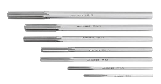 Accusize Industrial Tools Fractional Sizes 1/8" Thru 1/2" by 16th HSS M2 Premium Chucking Reamer Set, Right Hand Cut, 7pcs/Set, 5528-SH00