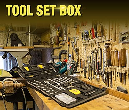 DNA MOTORING 160pcs Mechanic Tool Socket Wrench Set, SAE and Metric Socket Wrench Set, Tool Box Case for Home, Auto and Bike Repair, Yellow, TOOLS-00024