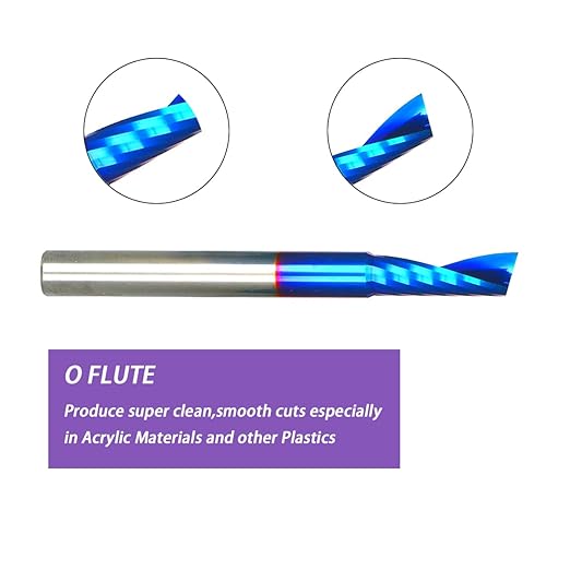 O Single Flute Upcut Spiral End Mill CNC Router Bit with NACO Coating for Plastic Cutting with Mirror Finish (5, 1/4 D x 3/4 CH x 1/4 SHK x 2-1/2 L)