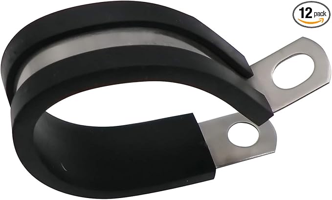 1" Cable Clamp Stainless Steel Rubber Cushioned Insulated Metal Clamp, Tube Holder for Tube, Pipe or Wire Cord Installation (12 Pack)