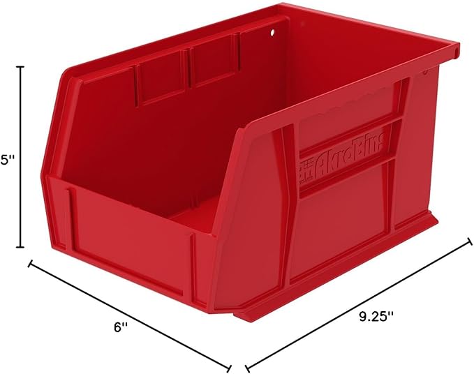 Akro-Mils 30237 AkroBins Plastic Hanging Stackable Storage Organizer Bins, 9-" x 6-" x 5-", Red, 12-Pack