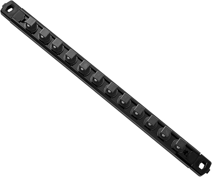 Magnetic Socket Organizer, 1-Piece Heavty Duty ABS Socket Holder, Socket Rail for Tool Box, Premium Quality 360° Swivel Socket Rack with 12 Clips for 1/2-Inch(Black)