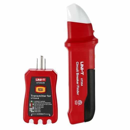 UNI-T UT25A Digital AC Circuit Breaker Finder and Tracker Kit with Electrical Integrated GFCI Outlet Socket Tester, Working on AC 90-120V, Adjustable Sensitivity Buzzer Indication, Flashing LEDs