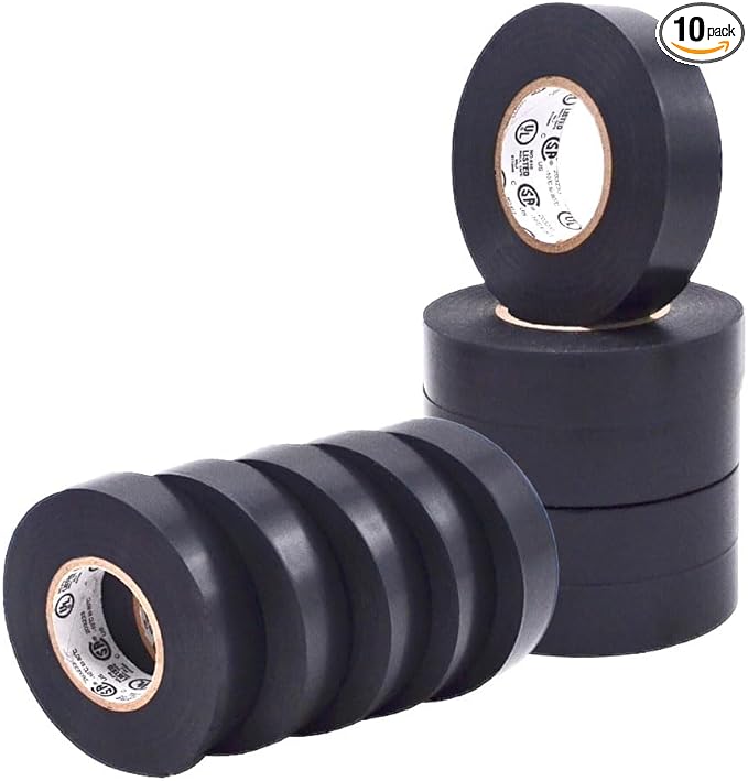 WOD ETC766 Professional Grade General Purpose Black Electrical Tape UL/CSA Listed core. Vinyl Rubber Adhesive Electrical Tape: 3/4inch X 66ft. - Use at No More Than 600V & 176F (Pack of 10)