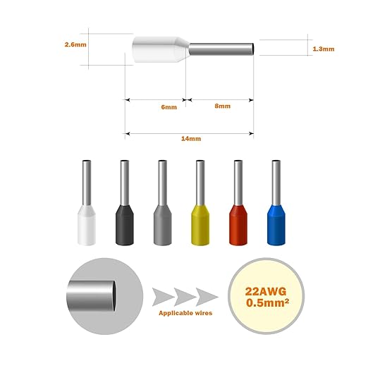 22AWG/0.5mm² Wire Ferrules White, 500pcs 22AWG Terminal Connector Kit, Wire Insulated Cord Pin Ends Terminals for Electric, Industrial, Chemical Industry, Power Control System, etc.
