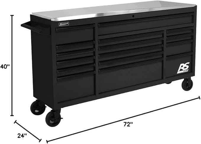Homak 72” Roller Cabinet w/Stainless Steel Top RS Pro Workstation (Midnight Black)
