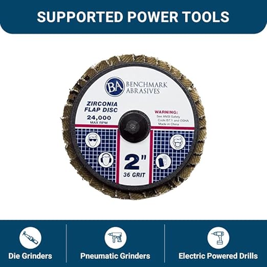 Benchmark Abrasives 2" Quick Change Zirconia Flap Disc Grinding Wheel with Male R-Type Back Design - Cleaning Finishing Deburring of Irregular Surfaces - for Die Grinder & More (10 Pack), 60 Grit