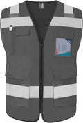 TCCFCCT Hi Vis Vest 5 Pockets High Visibility Reflective Safety Vest for Men Women, Neon Construction Vest with Horizontal Strip for Walkie-talkie and ID Card, Meets ANSI/ISEA Standards, Grey, 3XL