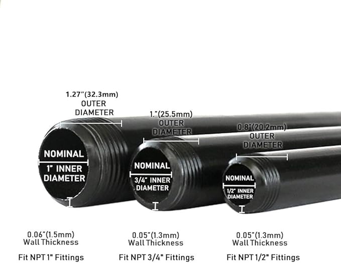 GeilSpace 1"× 14" Pre-Cut Black Metal Pipe, Industrial Steel Fits Standard One Inch Black Threaded Pipes and Fittings - Vintage DIY Industrial Shelving (1" × 14")