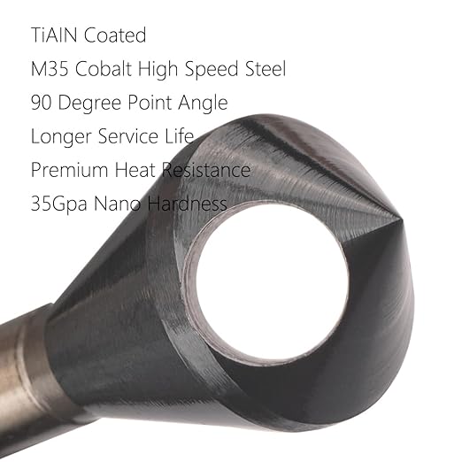 Cobalt Single End Countersink Drill Bits Set, TiAlN Coated 90 Degree Heavy Duty M35 Countersink Chamfer Tool for Metal, Stainless Steel, Copper, Wood, Fiberboard, 2-5MM