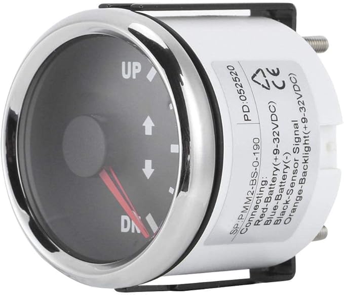 Aramox Boat Trim Gauge, 52mm/2in UP-DN Boat Trim Gauge 0-190ohm Trim Tilt Indicator Red Backlight (Black Dial Silver Frame)