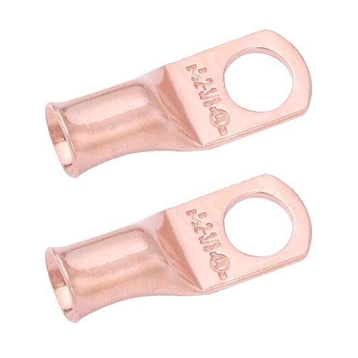 SELTERM 2pcs 2 AWG 3/8" Stud Copper Wire Lugs, Battery Lugs, Ring Terminals, Battery Cable Ends, 2 Gauge Ring Terminal Connectors, UL Heavy Duty Bare Copper Eyelets Battery Terminal Connectors