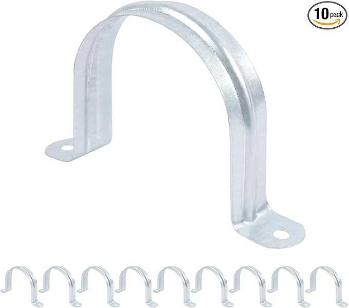 3 Inch Reinforced Rigid Pipe Strap, 2 Holes U Bracket Cable Clamp Hanger, Zinc Coated Tension Tube Clip, Conduits Strap Clamps for Pipe Fixing on Various Surfaces, 10 PCS(75 mm)