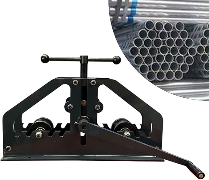 Manual Tube Bender, Metal Tube Roller Bending Machine with 1 Set Molds, Max 1.5" Bending Thickness, High Precision Round Tubing Pipe Bender, Tabletop Hand Bending Tool for Steel, Brass, Copper