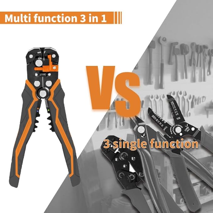 Automatic Wire Stripper for 10-24 AWG, 8 Inch 3-In-1 Tool for Stripping, Cutting, and Crimping, Multi-function Tool for Industrial and DIY Use