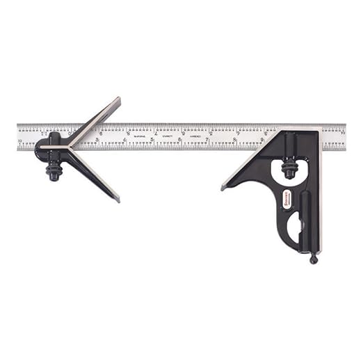 Starrett Steel Combination Square with Square Head and Center Heads - 12" Blade Length, Forged and Hardened Steel Heads, Scriber, Spirit Level, 4R Graduation Type - C33HC-12-4R