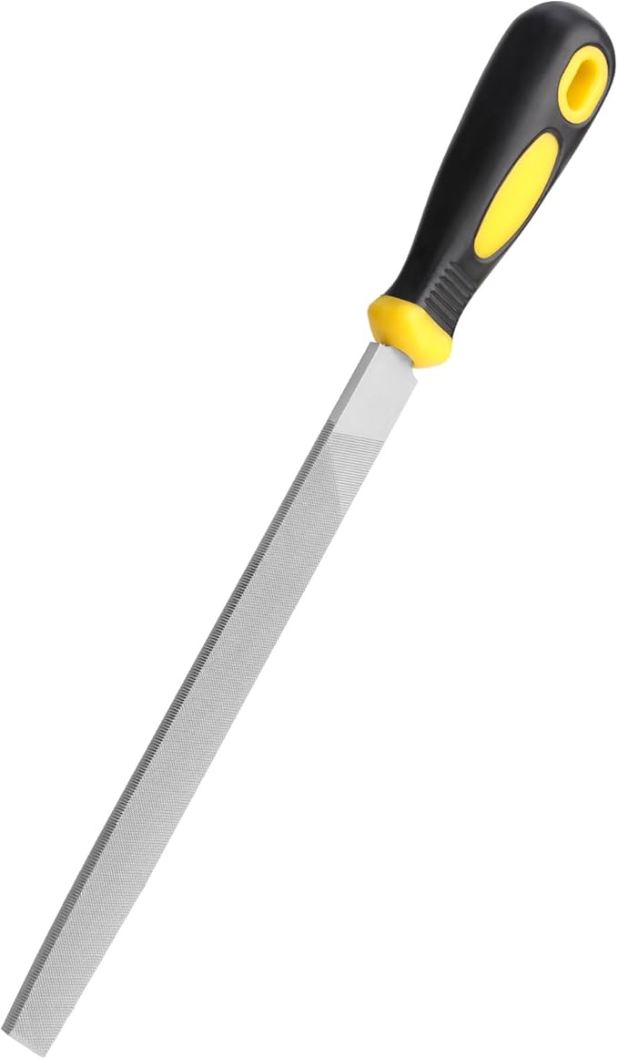 8in Flat Hand Metal File, Total 12in Length, Ergonomic Rubberized Handle, Uniform Teeth, Strength High Carbon Steel, perfect for Long Time Use for Trimming, Sharping Metal, Stone, Wood, etc.
