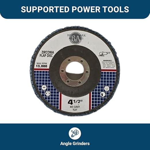 Benchmark Abrasives 4.5" x 7/8" Premium Zirconia T27 Flat Flap Discs 4 1/2 for Angle Grinder, Sanding Discs, Finishing - Grinding Wheels 4 1/2 Inch (10 Pack) - 40 Grit