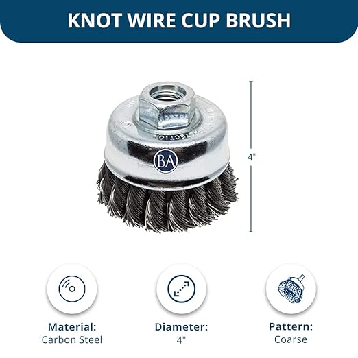 Benchmark Abrasives 4" Knot Wire Cup Brush for Narrow Holes Derusting Paint Removal Deburring Ferrous Metals Concrete, Wire End Brush for Angle Pneumatic Grinder - Carbon Steel (Pack of 2)