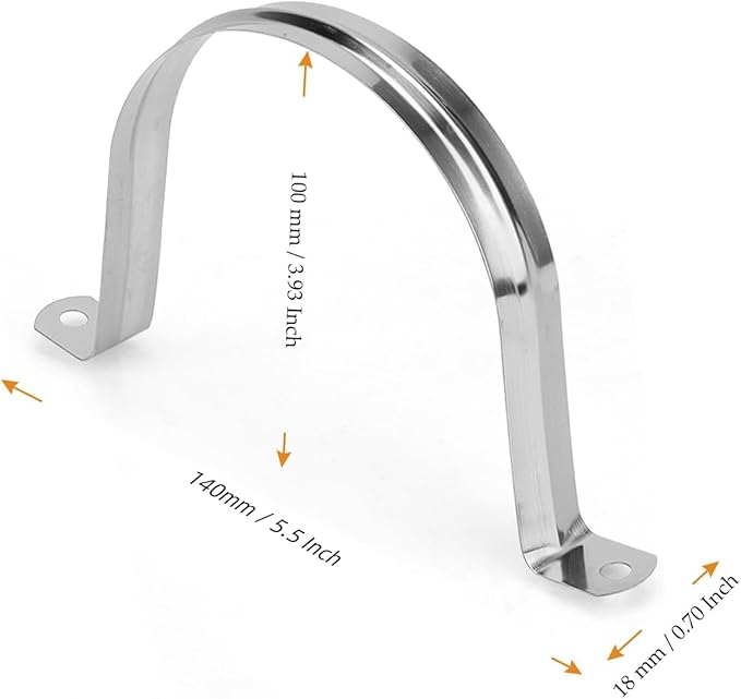 50Pcs M100 Stainless Steel Pipe Strap, 4 Inch Stainless Steel Clamp, Two Hole Strap, U Bracket Tube Clip for Water Pipes, Cables