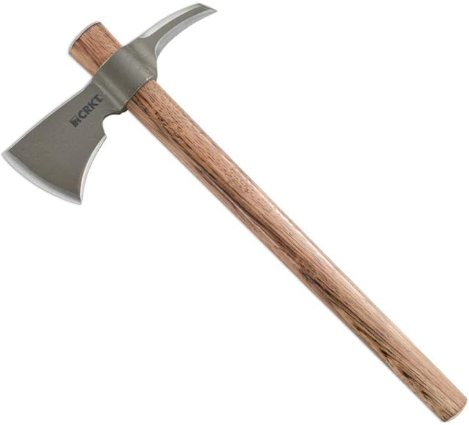 CRKT Woods Kangee Tomahawk Axe: RMJ T-Hawk Lightweight Outdoor Camping Axe with Spike, Forged Carbon Steel Blade and Hickory Wooden Handle 2735