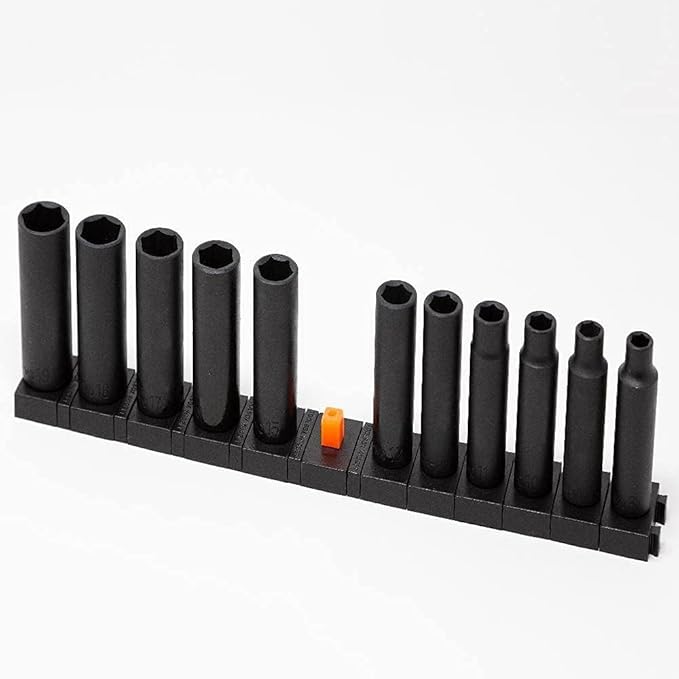 ToolBox Widget Socket Organizer ⅜ Inch Pro Series – Modular Magnetic Socket Holder with Missing Tool Indicator – Size Stems NOT Included - 1 Pack, 12 Organizers