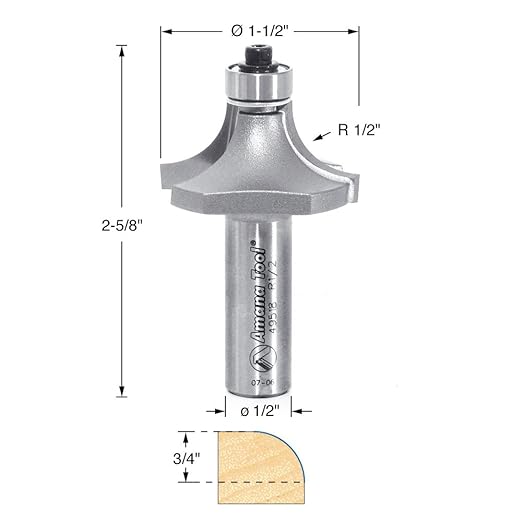Amana Tool - 49518 Carbide Tipped Corner Round 1/2 Radius x 1-1/2 Dia x 3/4 x 1/2" Sha