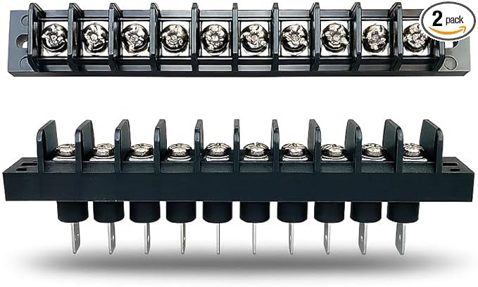 MGI SpeedWare Single Row Screw Terminal Junction Block 300V/20A, Through-Panel Barrier Strip 2-Pack (10 Screw)