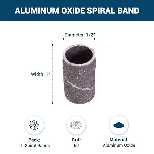 Benchmark Abrasives 1/2” x 1” Aluminum Oxide Sanding Bands, Spiral Bands Rotary Sander Attachment for Drill & Die Grinder, Metal Polishing Sanders for Woodworking - Sander Tool (10 Pack), 60 Grit