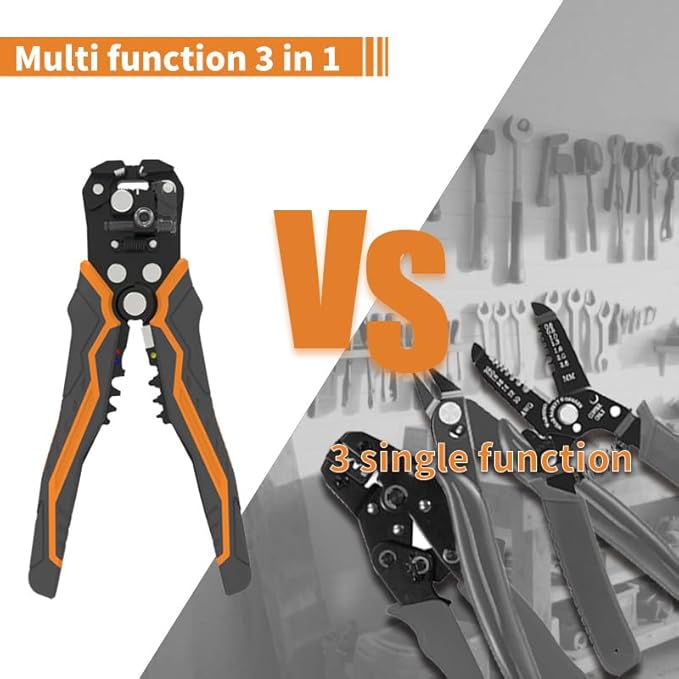 5 IN 1 Self-Adjusting Wire Stripper Kit, Automatic Wire Stripper for AWG 24-10, LED Voltage Detector Pen, 23 ft Insulating Tape, 99 Insulated Terminals and 25 Cable Ties